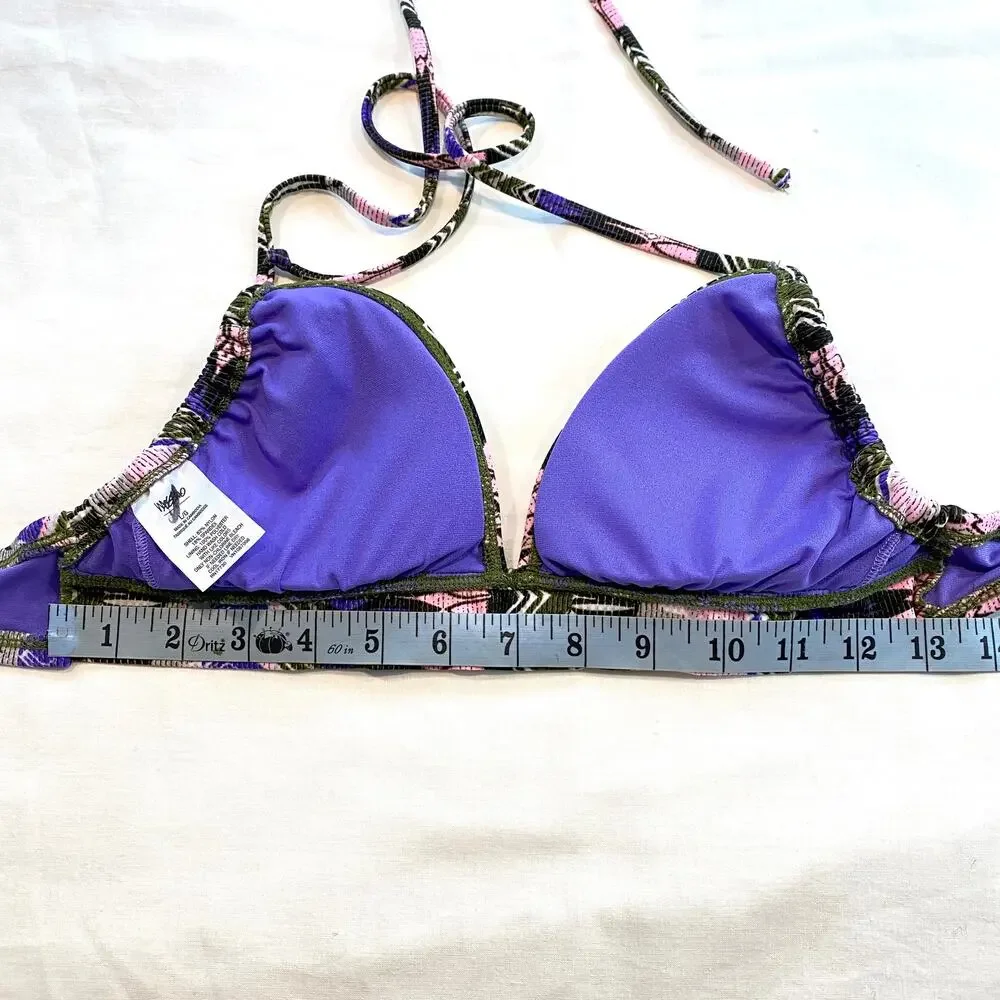 Mossimo L UNUSED Pink, Purple,‎ Black Print Lightly Padded Bikini Top